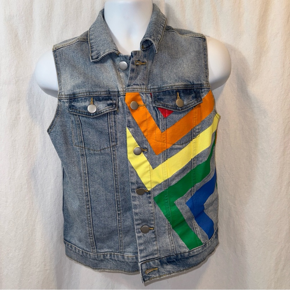 Gently Used Target Pride Rainbow Denim Vest Size Small Unisex